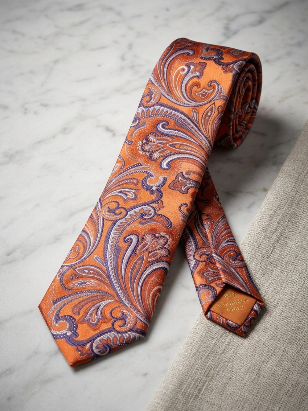 Countess Mara Men's Silk Tie Orange Paisley Pattern Excellent Condition - Picture 4 of 8